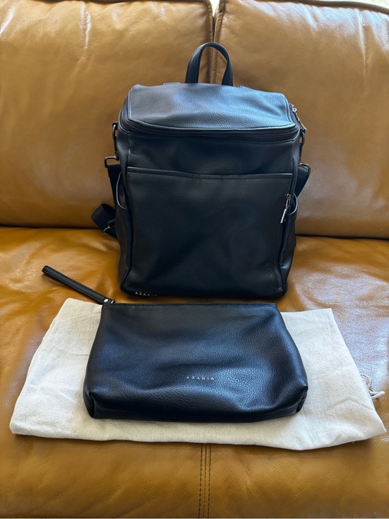 Azaria Handbags - Black Azaria Le Mere Leather Baby Bag Backpack with Matching Pouch